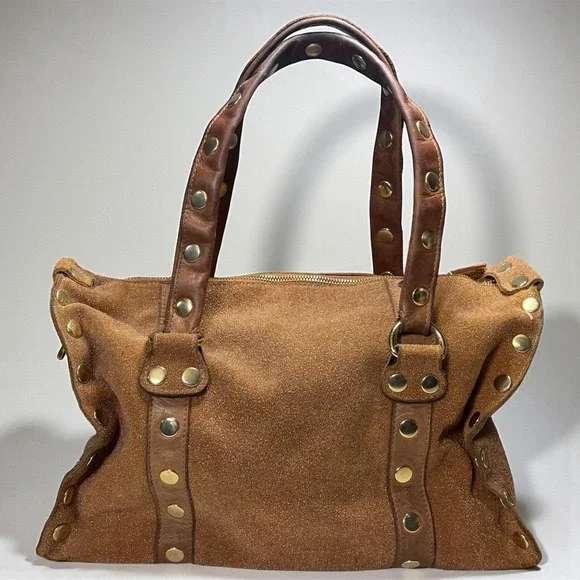 Hammitt Crystal Leather Doctor Bag Purse Satchel Brown Gold Studs - Picture 6 of 13